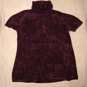 DKNY Vintage Plum Maroon Velveteen Small zipper turtleneck sweater 1990s